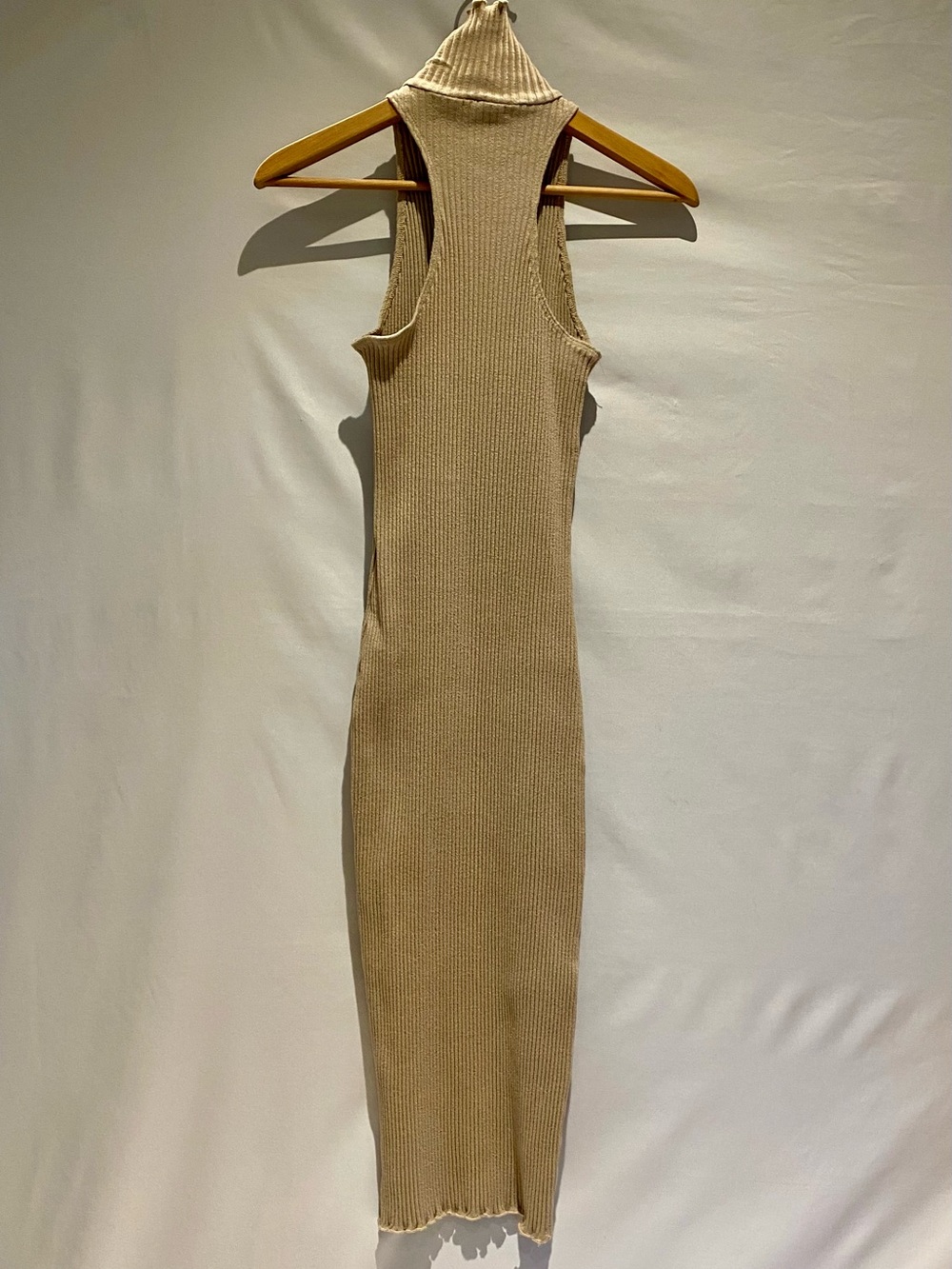 The Line By K Beige Ribbed Sleeveless Turtleneck Midi Dress, size M - Picture 4 of 8